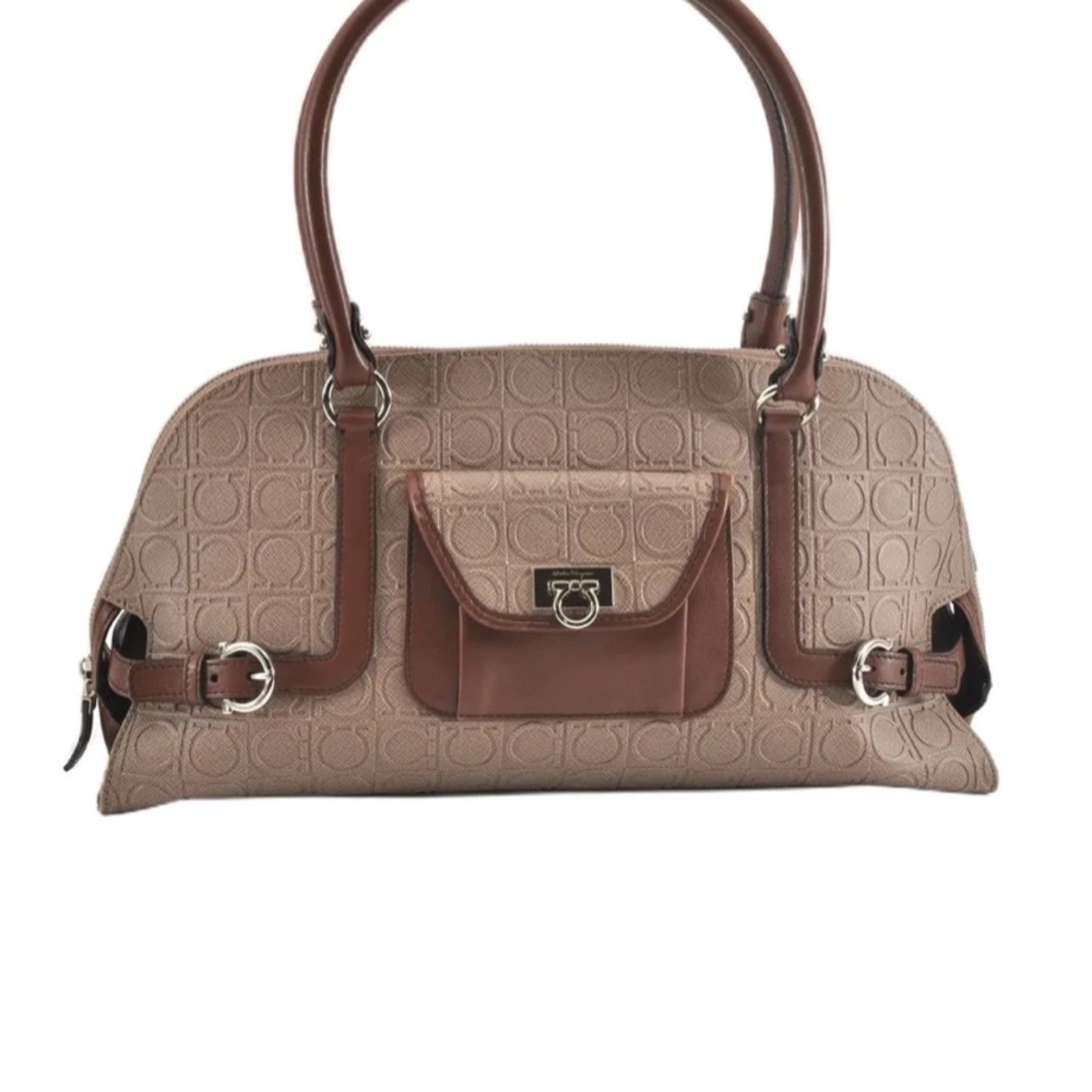 #Salvatore Ferragamo Gancini Pvc Leather Shoulder Bag Brown